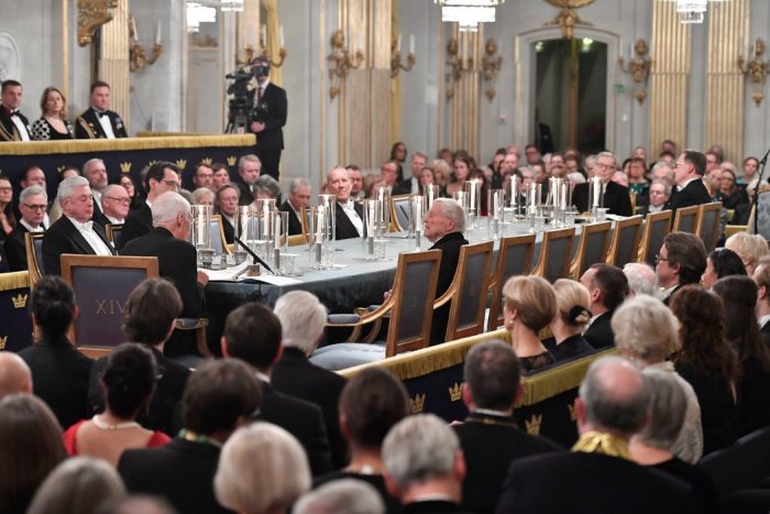 La reunión formal de la Academia Sueca en el antiguo edificio de la Bolsa en Estocolmo el año pasadoCredit Henrik Montgomery/EPA vía Shutterstock