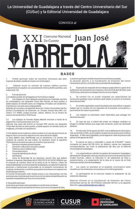 XXI Convocatoria del Concurso Nacional de Cuento Juan José Arreola